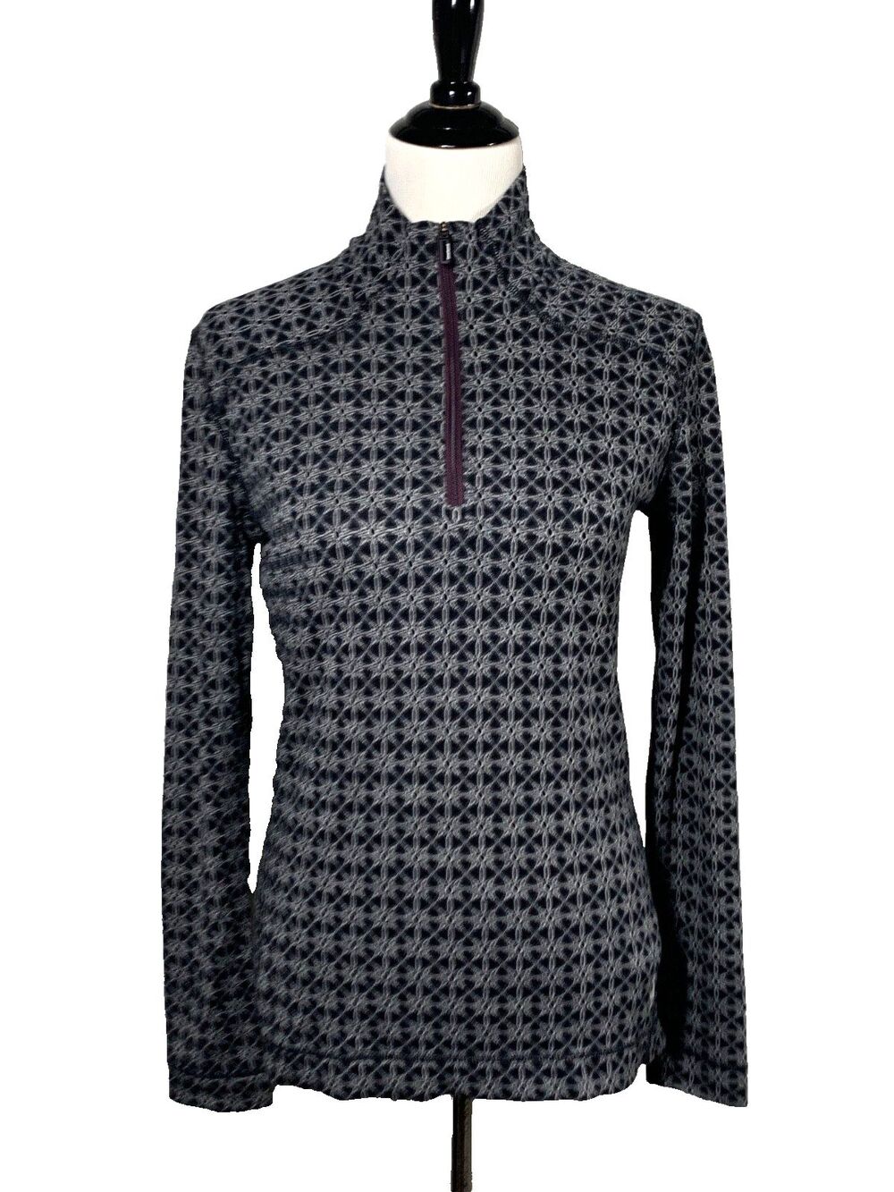 Smartwool Women's XL Merino 250 Base Layer 1/4 Zip in Gray/Purple Geometric